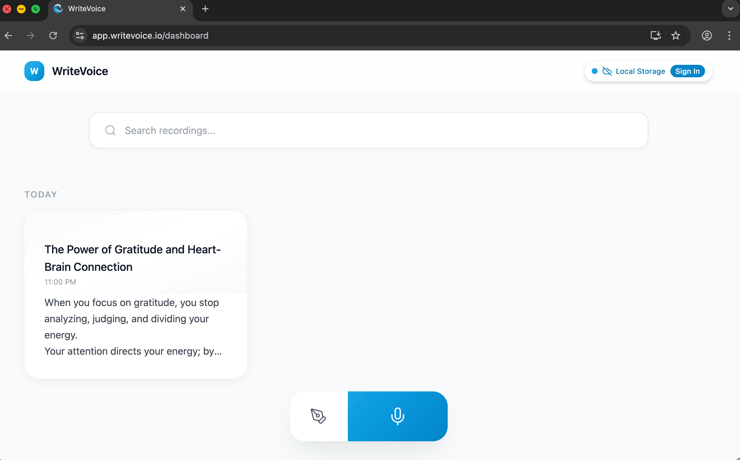WriteVoice Web Dashboard